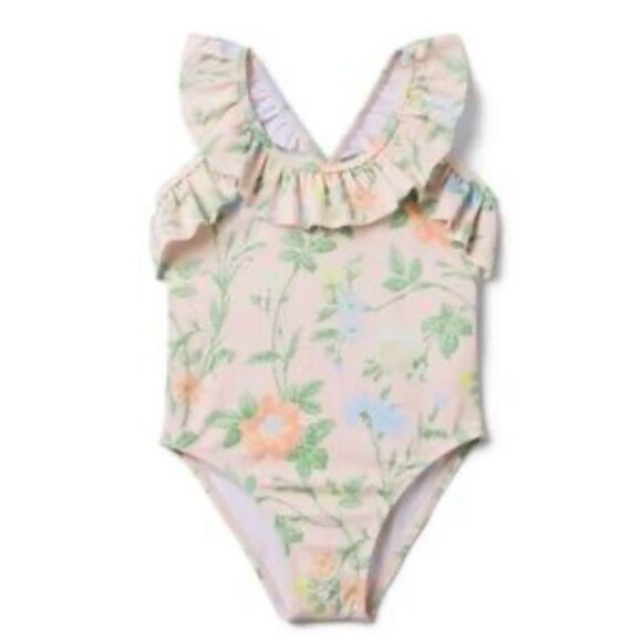 Janie and Jack Floral Ruffle Shoulder Swimsuit Size 2T